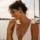 Silver Naut & Chain Midnight Cove Stud earrings with ocean-inspired design and subtle shine, perfect for everyday wear.