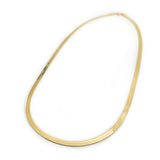 14K gold herringbone chain by Naut & Chain, close-up of sleek, flat woven jewelry with shiny gold finish.