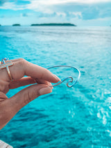 Sterling Silver Wave Bangle - Naut & Chain