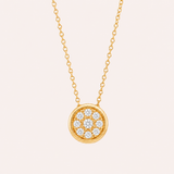 Close-up of Naut & Chain Cove Diamond Circle Necklace showing sparkling diamond pendant on a delicate chain.