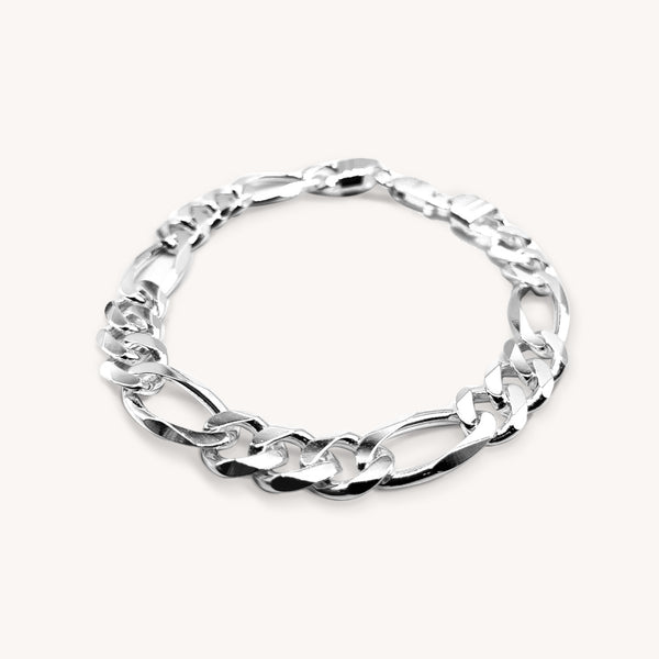 Sterling Silver Frosty Figaro Chain Bracelet